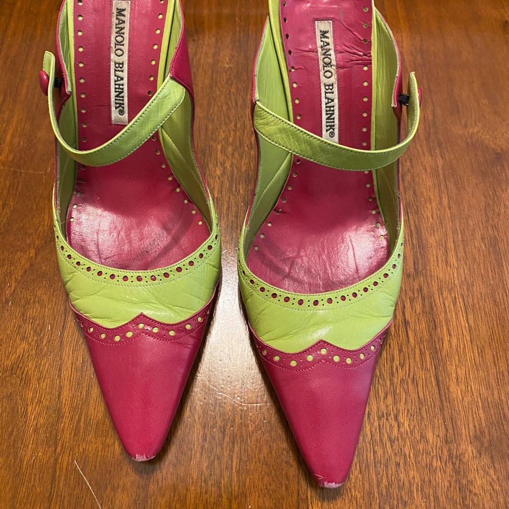 Manolo Blahnik Pink And Green Heels Gem